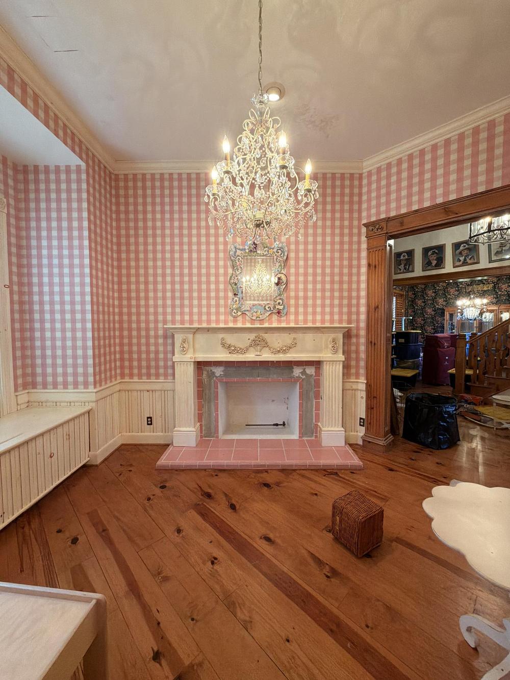 Windrush formal room with chandelier, before renovation